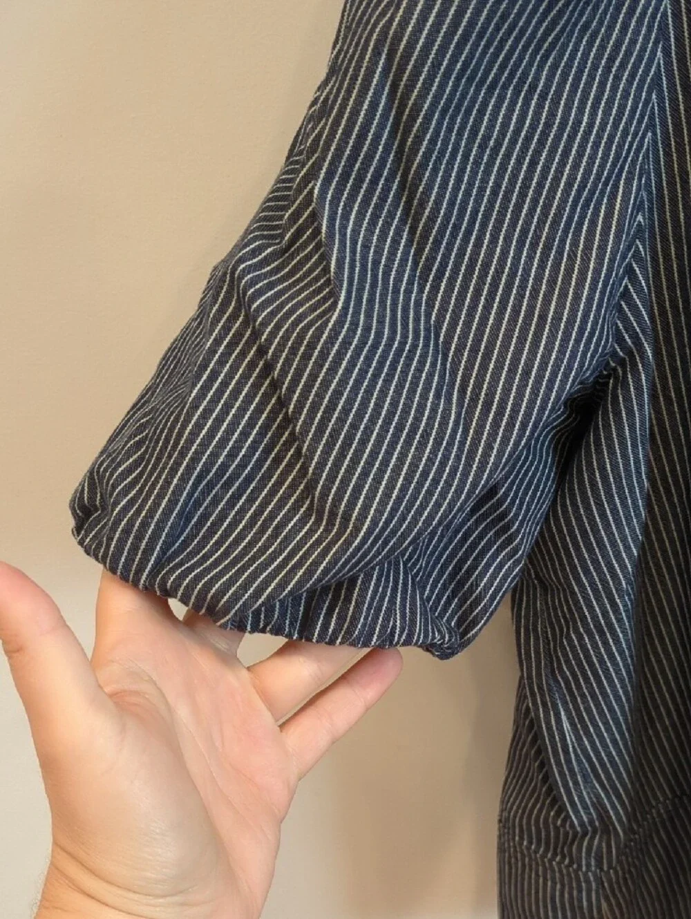 Preppy Nautical Americana Coastal LOFT Navy Pinstripe Tie Front Boxy Top Sz Lg